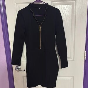 Black Sheath Long Sleeve Mock Neck Dress